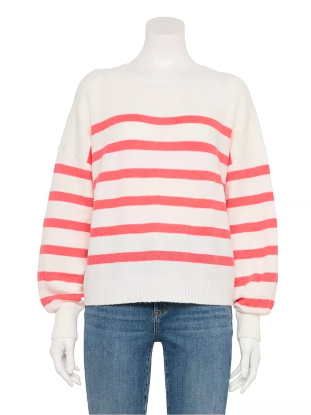 Sonoma Goods For Life Balloon Sleeve Sweater Ivory Neon Pink Stripe Casual